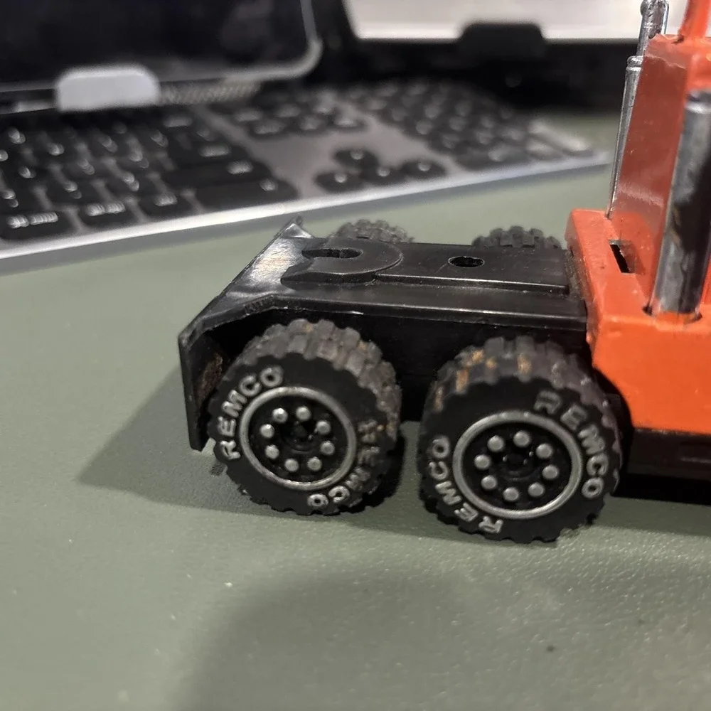 Vintage 1989 Remco Toys Semi Truck Cab Orange 6-Wheel Die-Cast Made in China